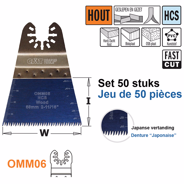 Multitoolzaagblad (Japanse vertanding) voor hout, 68mm · OMM06-X50