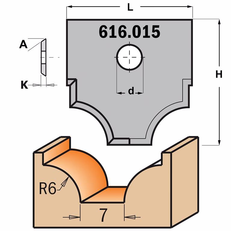 Plaque profil pour multi fraise type 15 L=20mm K=2mm