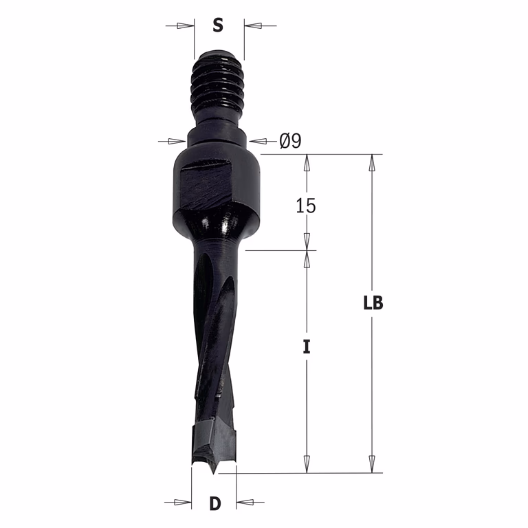 Mèche pour perceuse, droite D=8mm L1=15mm I=30mm