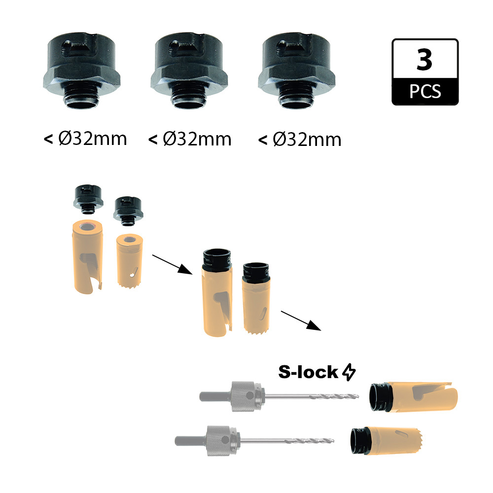 Adaptateurs (3x) pour tous types de scies cloches < 32 mm - GRN