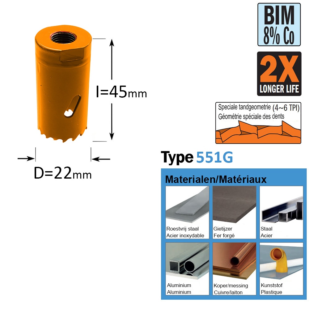 Scie cloche, Bim 8% Co D=22mm - GRN