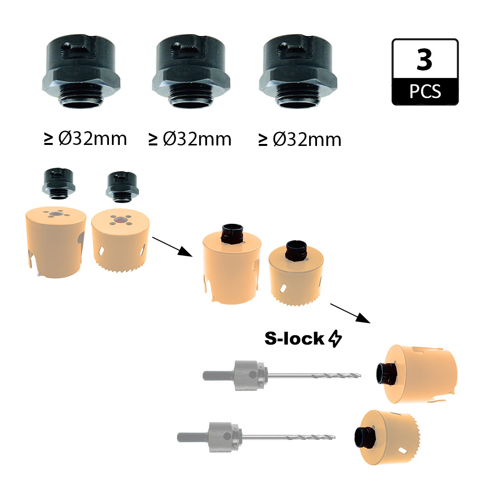 Adaptateurs (3x) pour tous types de scies cloches >= 32 mm - GRN