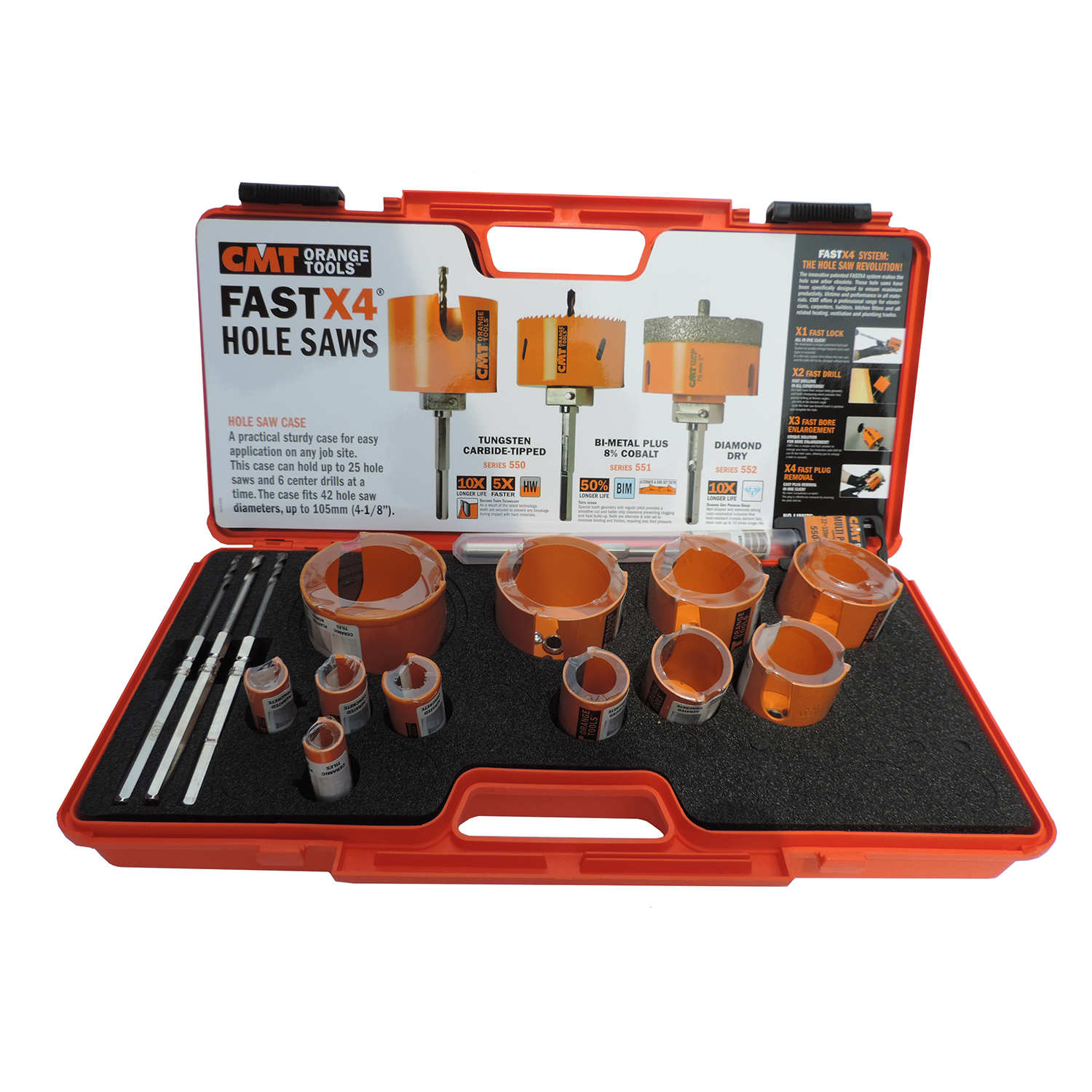 Set avec CMT coffre en PVC + 11 scies cloches + 4 forets de centrage