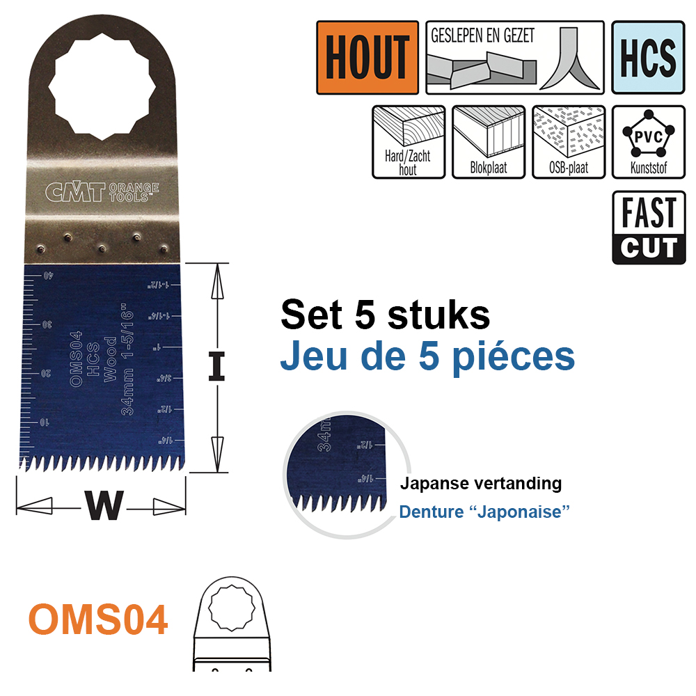 Lame de scie multi-outils (denture japonaise) pour le bois, 34mm