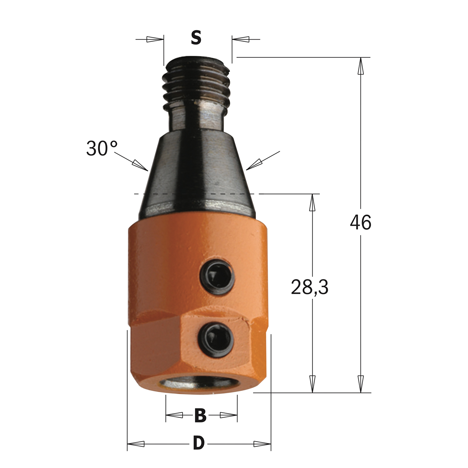 Boorhouder met centreerconus 30°, links