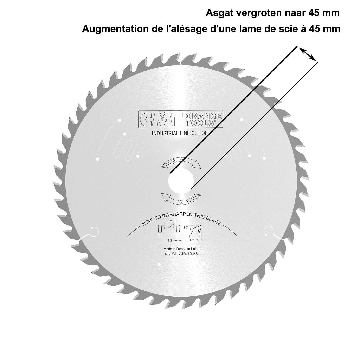 Asgat van een zaagblad vergroten naar 45mm