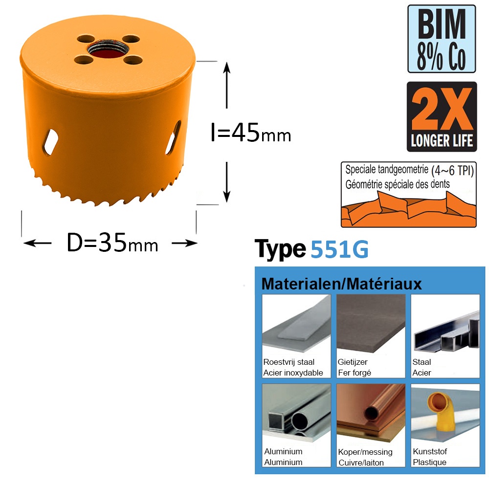 Scie cloche, Bim 8% Co D=35mm - GRN