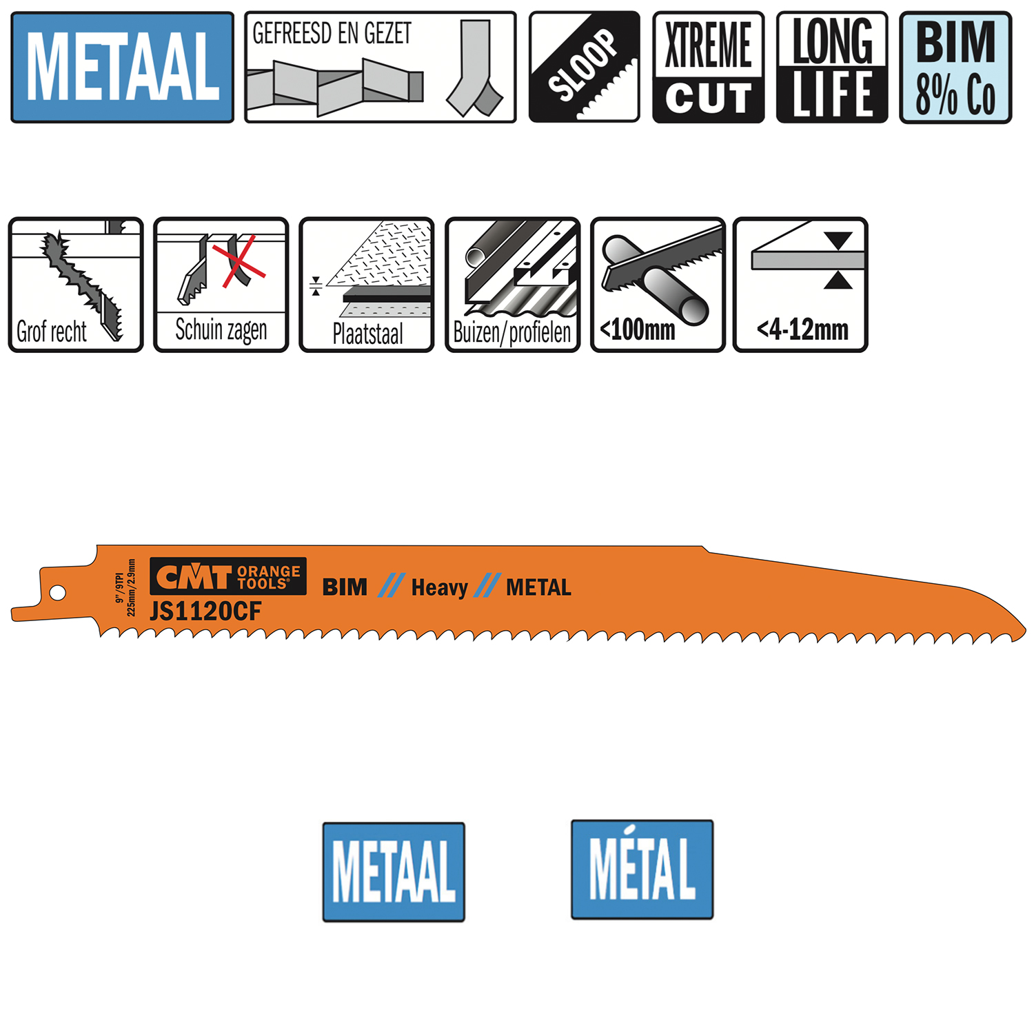 Lame de scie sables Bi-métal 225mm x 1,6 x 9TPI