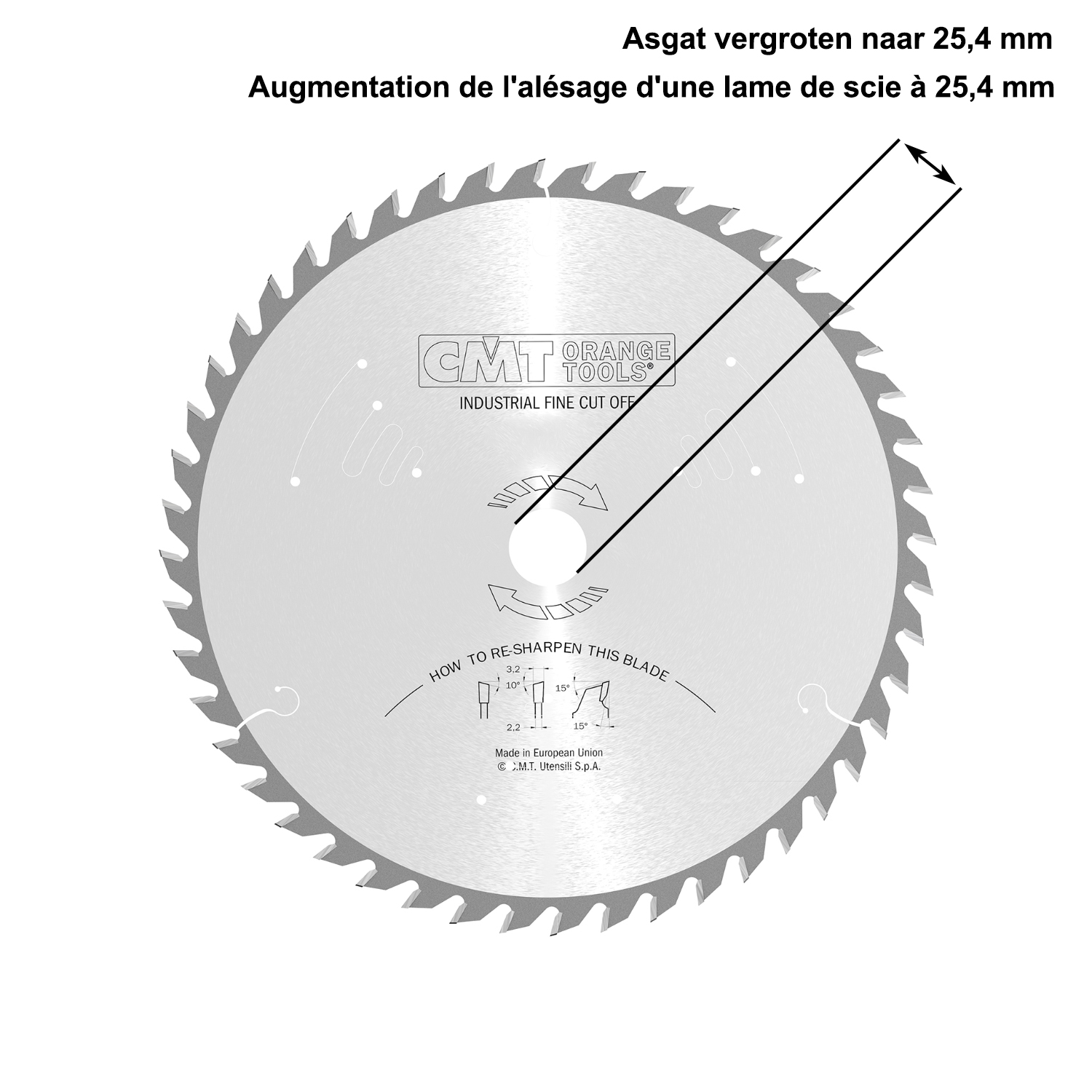 Asgat van een zaagblad vergroten naar 25,4mm