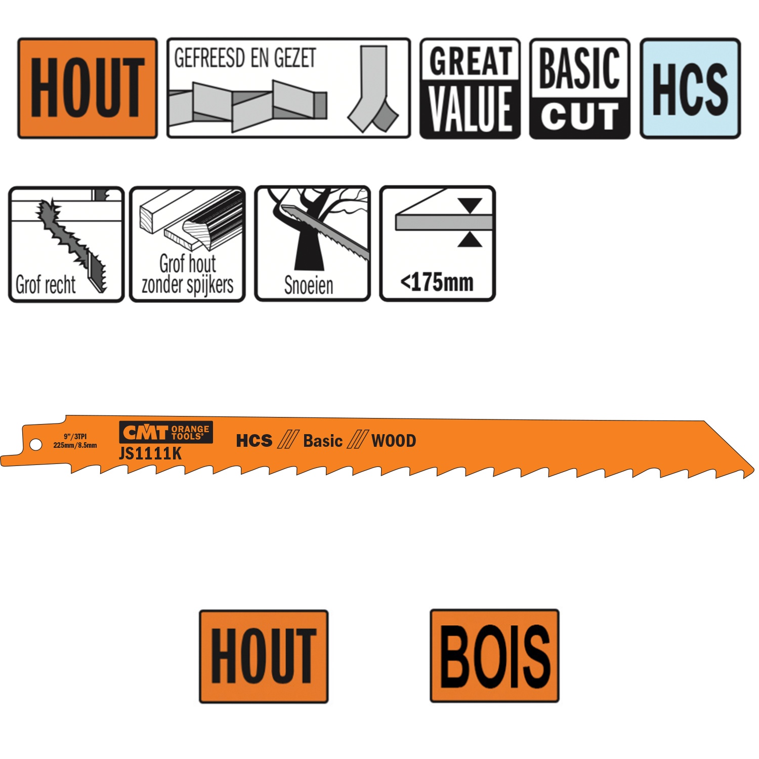 Lame de scie sables HCS 225mm x 1,25 x 3TPI