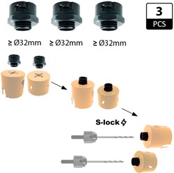 Adapters (3x) voor alle type gatzagen >= 32mm - GRN