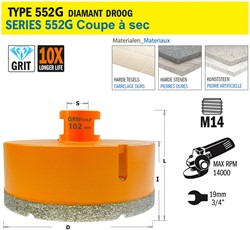 Scie cloche pour matériaux extrêmement durs D=102mm