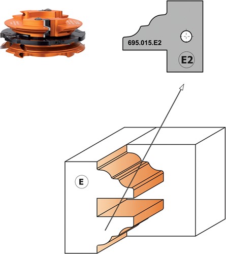 Profielmes voor 3-delige meubeldeurprofielfrees type E2