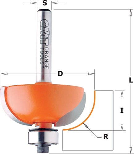 Bolle radiusfrees met kogellager, HW D=22,2 x 12,7mm R=4,75 L=55 S=6 Z2