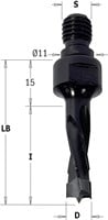Drevelboor met draadaansluiting, met zitting 11x4 mm, links