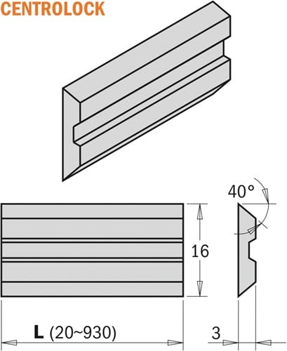 Centrolock schaafmes HSS M42 310x16x3