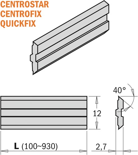 Centrostar,Centrofix,Quickfix schaafmes HSS 18% 350x12x2,7