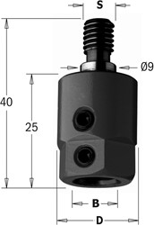Mandrin de perceuse avec anneau de centrage 9x4 mm, droite
